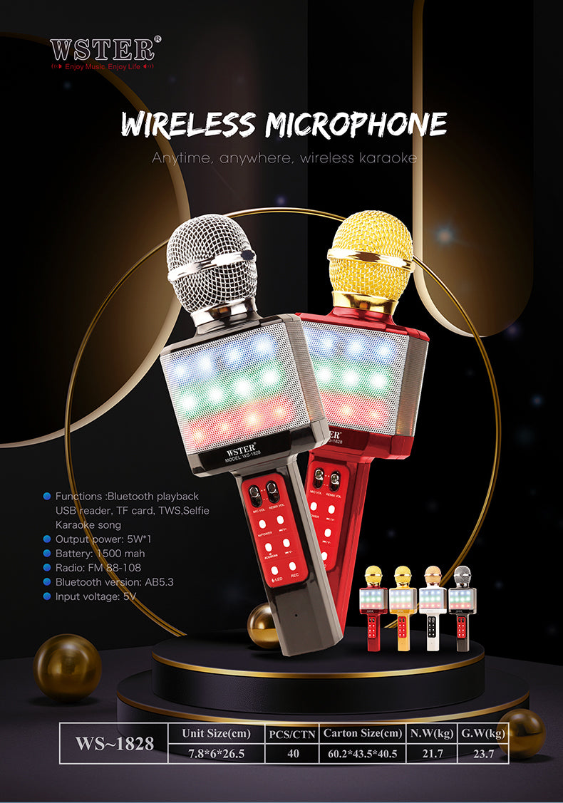 WSTER WS1828 MIC SPEAKER WITH LED BLUETOOTH WSTER WS1828 MIC SPEAKER WITH LED BLUETOOTH