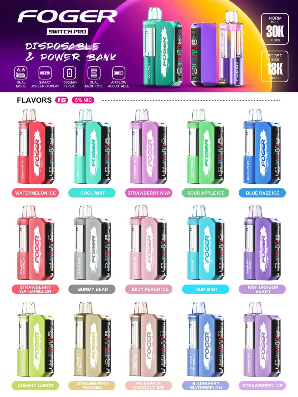 FOGER SWITCH PRO KITS 30,000 PUFFS DISPOSABLE VAPE KIT | 5CT - NOT FOR EAZY WHOLESALE FOGER SWITCH PRO KITS 30,000 PUFFS DISPOSABLE VAPE KIT | 5CT - NOT FOR EAZY WHOLESALE