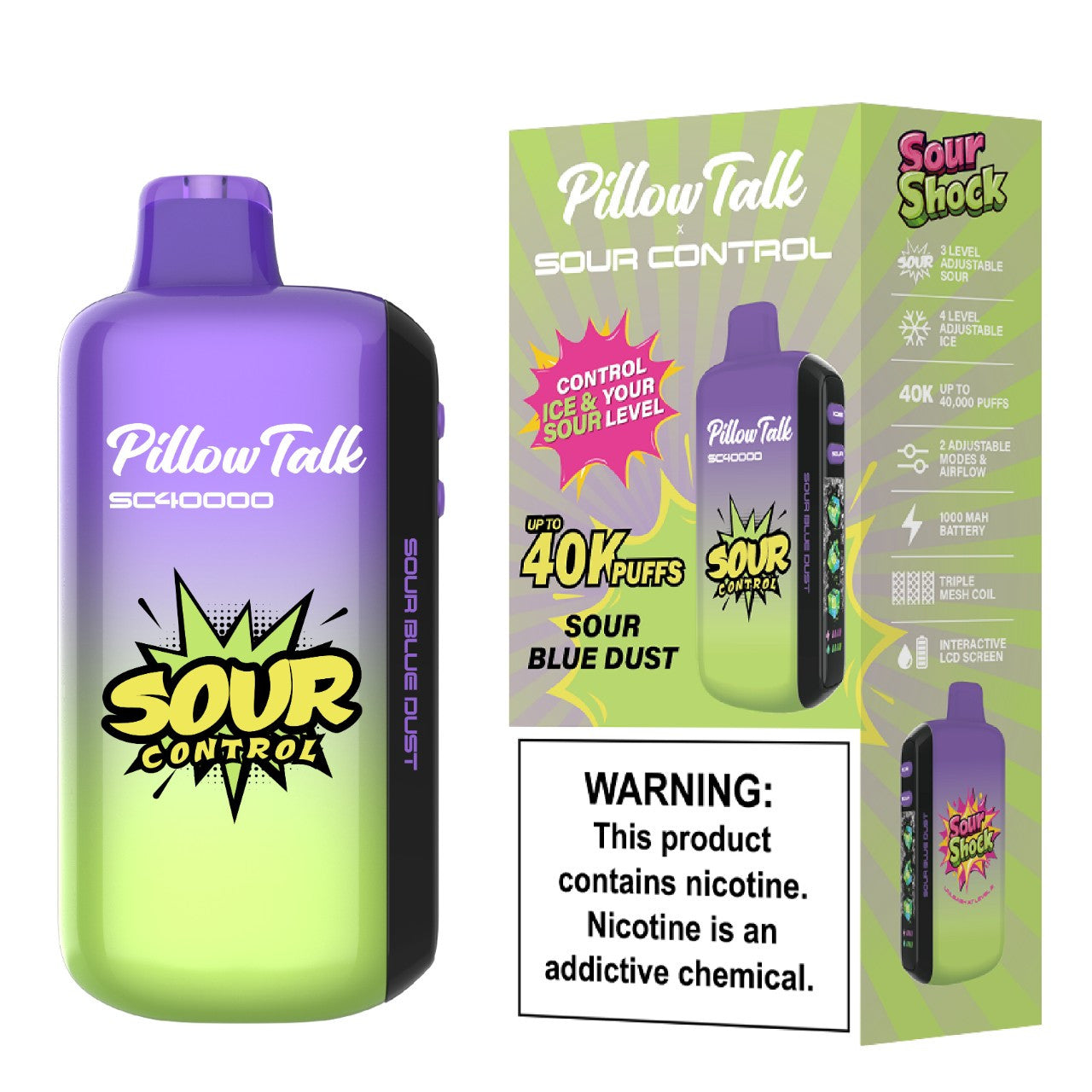 PILLOWTALK SOUR CONTROL SOUR SHOCK 40,000 PUFFS DISPOSABLE VAPE | 5CT
