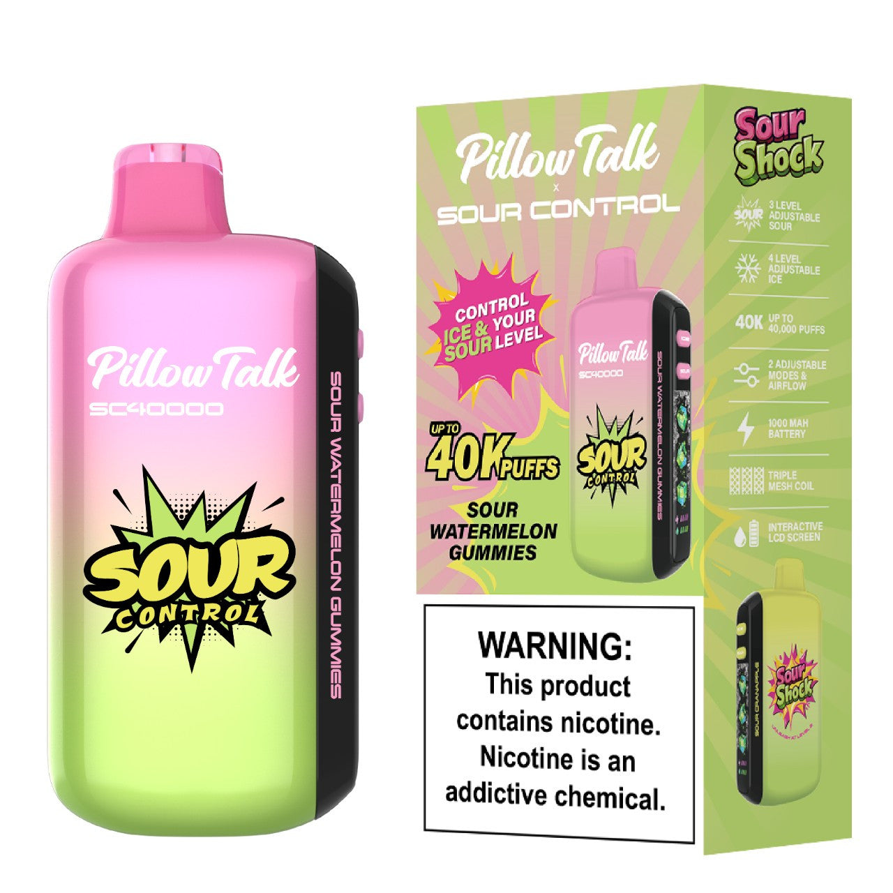 PILLOWTALK SOUR CONTROL SOUR SHOCK 40,000 PUFFS DISPOSABLE VAPE | 5CT