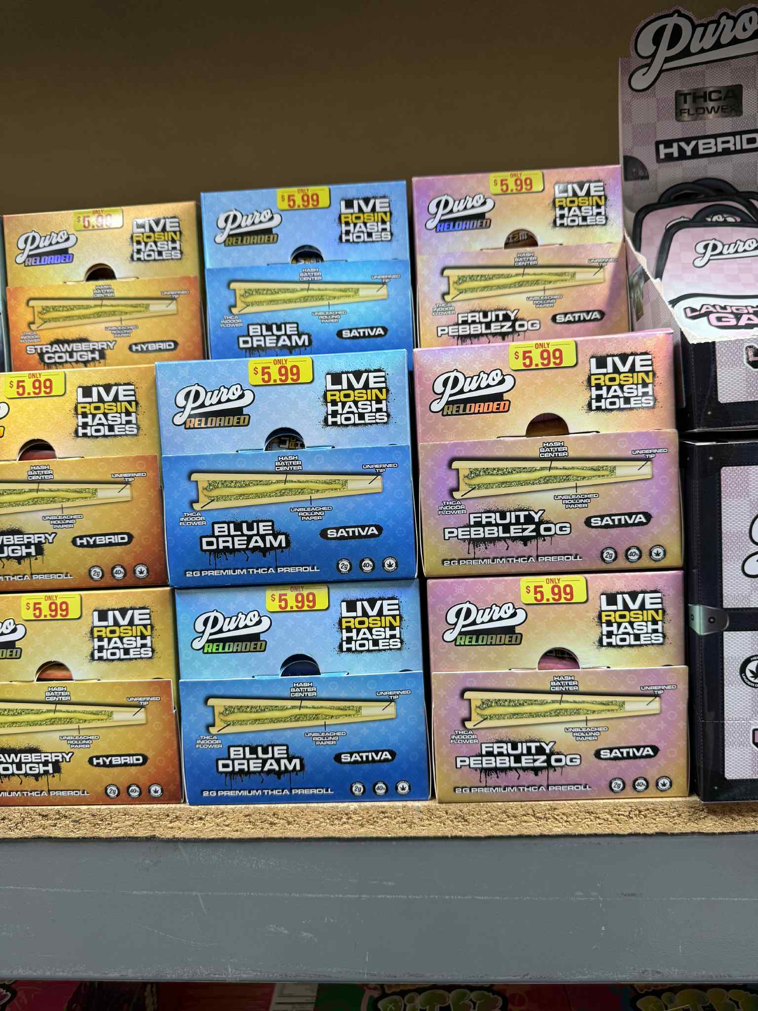 PURO RELOADED 5.99 PRE-PRICED LIVE ROSIN HASH HOLES DISPLAY