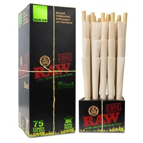 RAW CONES BLACK ORGANIC HEMP KING SIZE | 75 CT