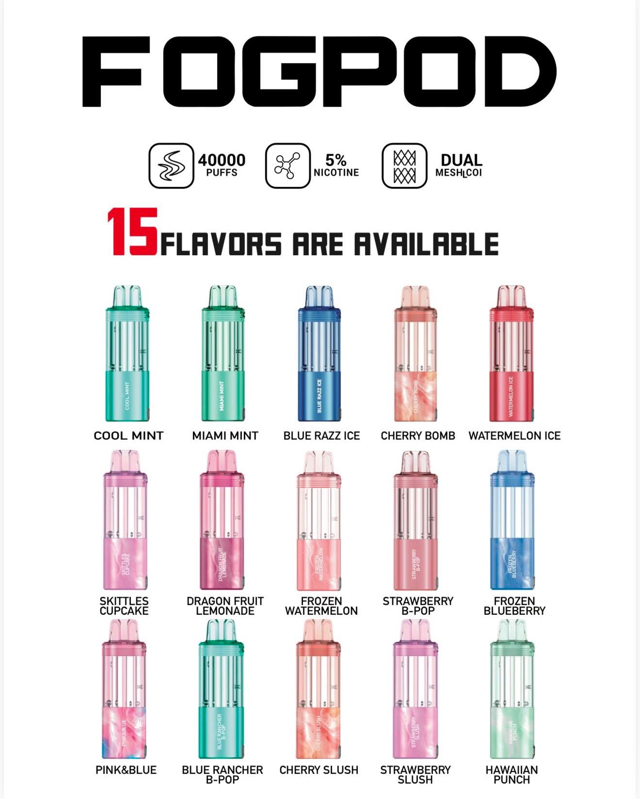 FOGPOD 40,000 PUFFS | 5CT POD | FOGER COMPATIBLE PODS | TEXAS SB2024 COMPLIANT