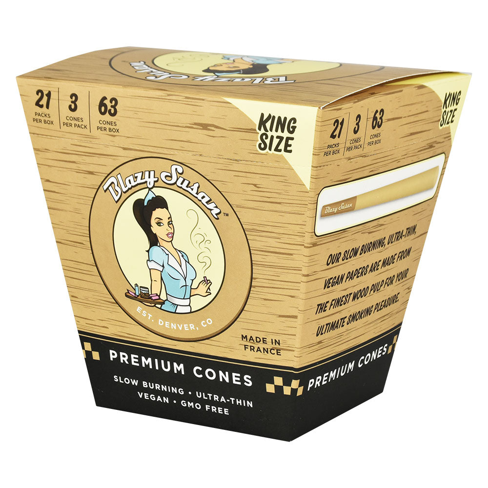 BLAZY SUSAN KING SIZE PRE ROLLED CONES FULL BOX 3 CT EAZY WHOLESALE