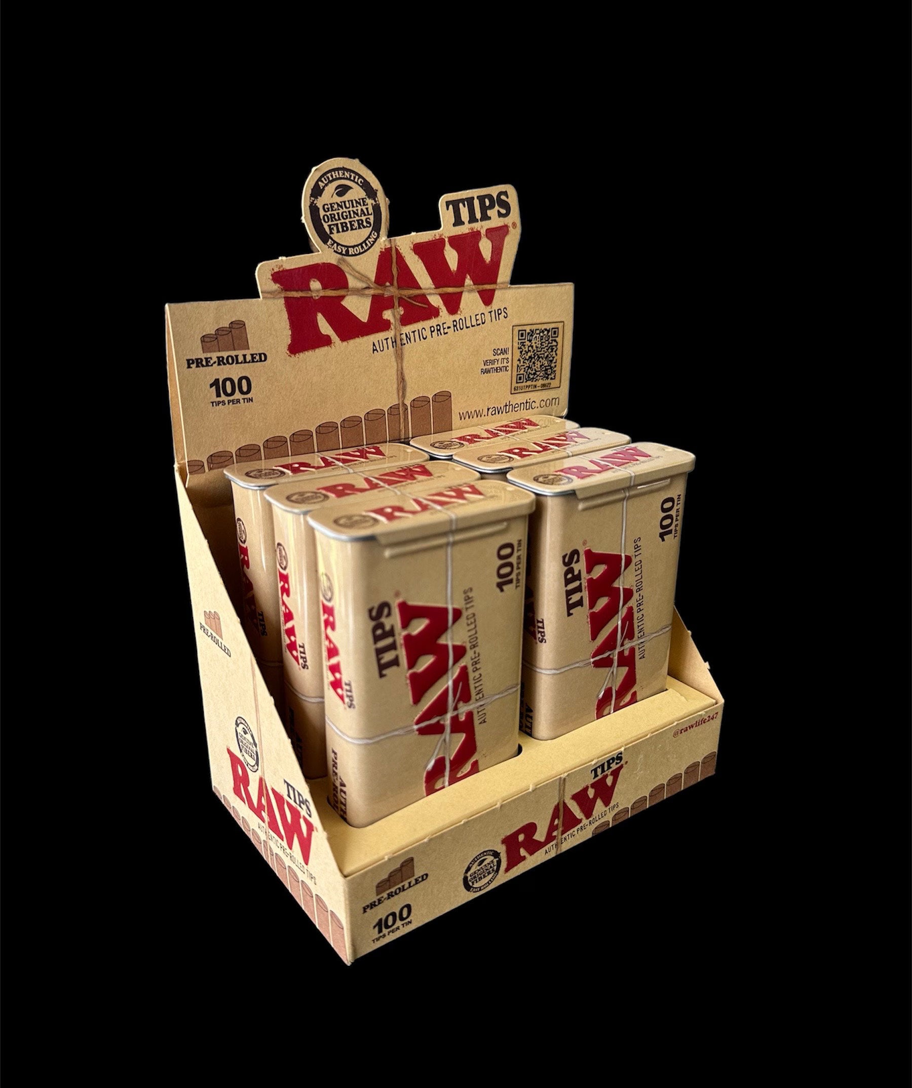 RAW PRE-ROLLED TIPS IN TIN | 6PK | 100 CT