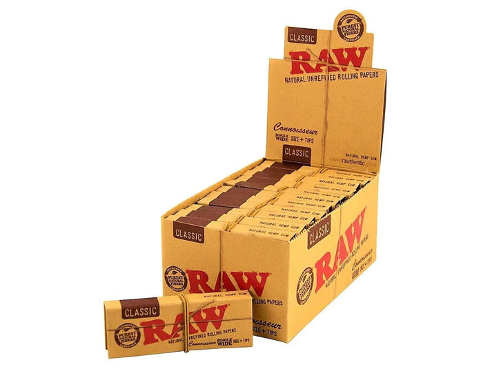 RAW | CLASSIC CONNOISSEUR PAPERS SINGLE WIDE SIZE + TIPS | 24PK