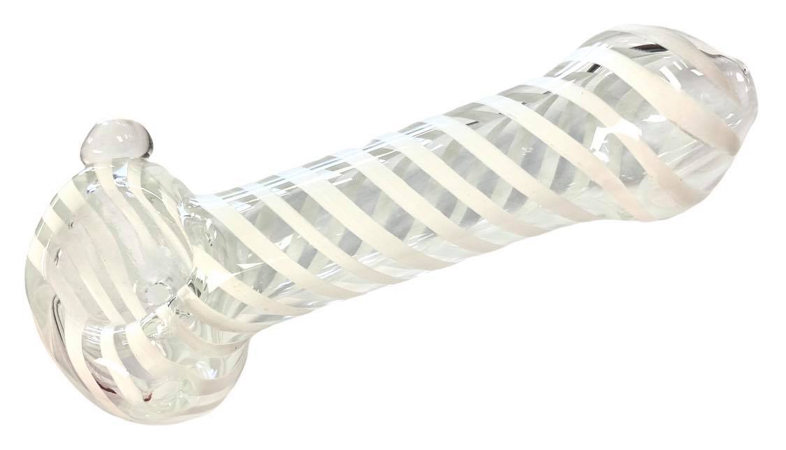 GLASS HAND PIPE 5", CLEAR WITH WHITE SWIRL