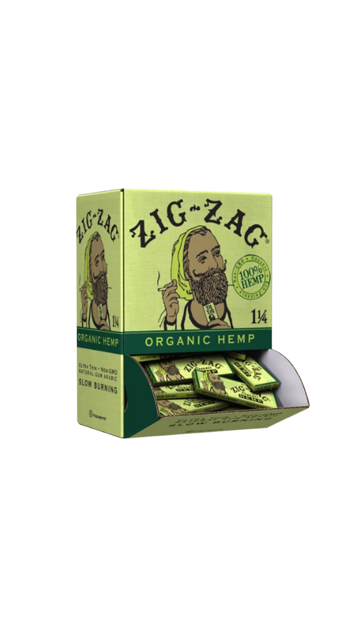 ZIG - ZAG ORGANIC HEMP 1 1/4" ROLLING PAPERS | GREEN